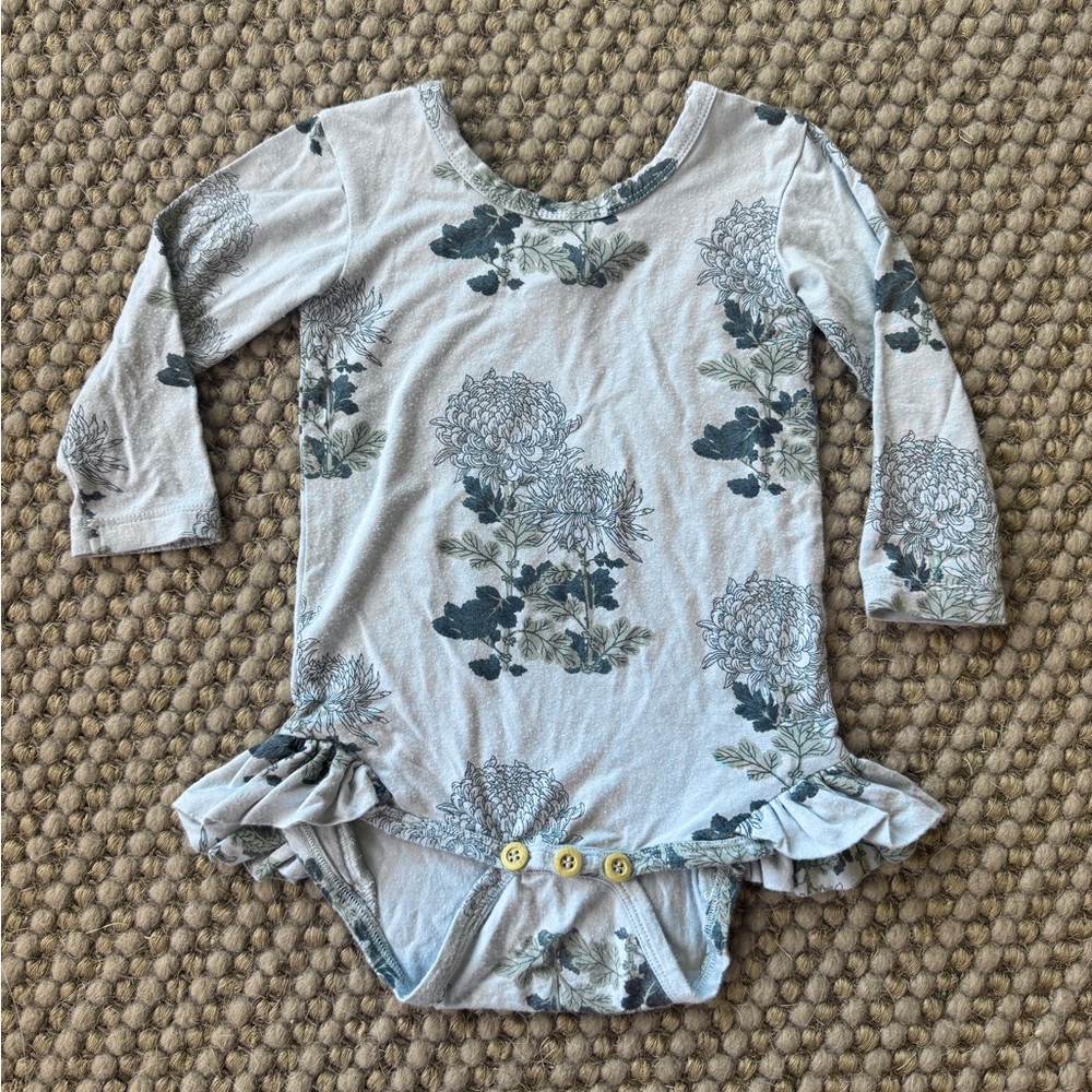 Kate Quinn Blue Floral Ruffle Onesie